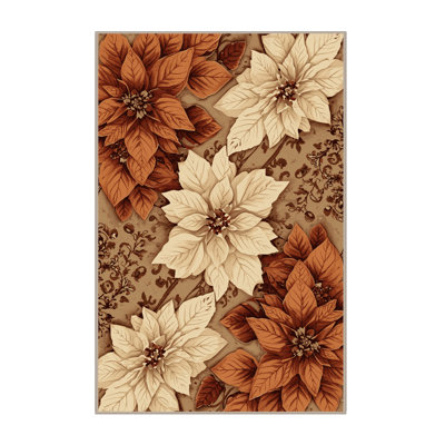 Machine Washable Ortmund Poinsettia Ornate Glam Floral Rug in Brown – Binding