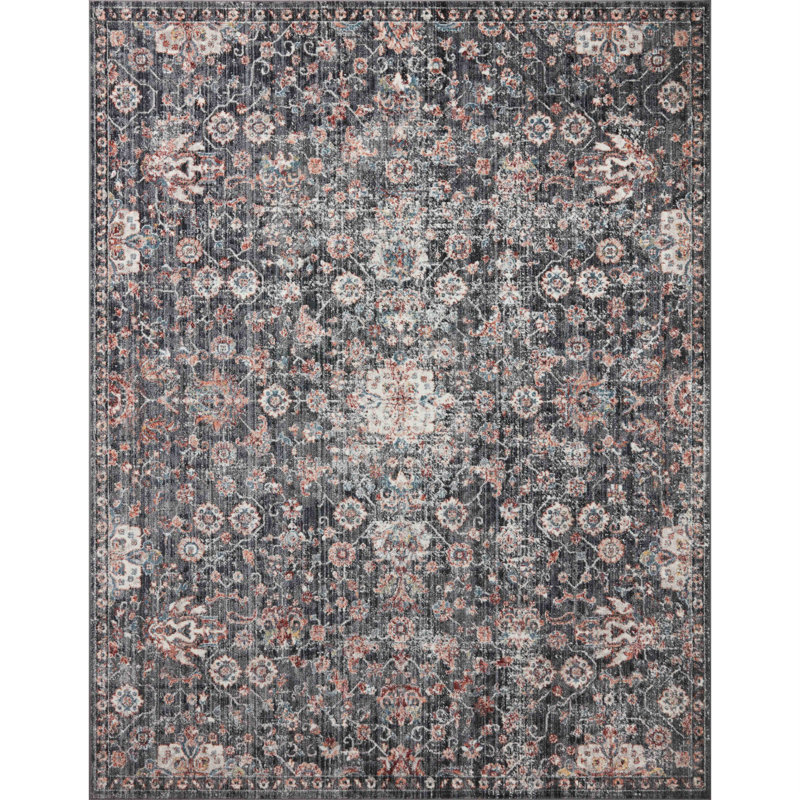 Fiorillo Oriental Machine Made Power Loom Polypropylene Charcoal/Rust Indoor Area Rug, Rectangle 7'10" x 10'