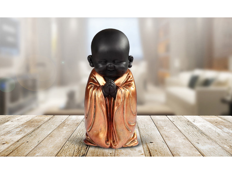 Figurine religieuse 7 "H en prière et petit moine bouddhiste en or et noir