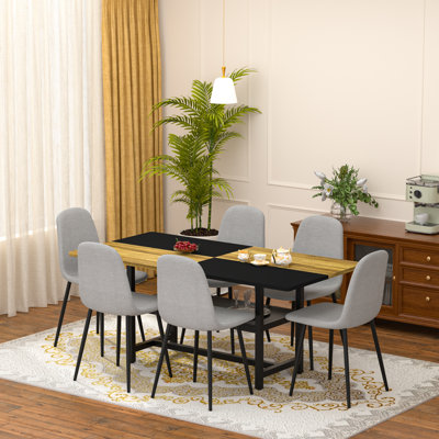 Ensemble de table de salle à manger 7 pièces en bois avec fonction de rangement et chaises en similicuir