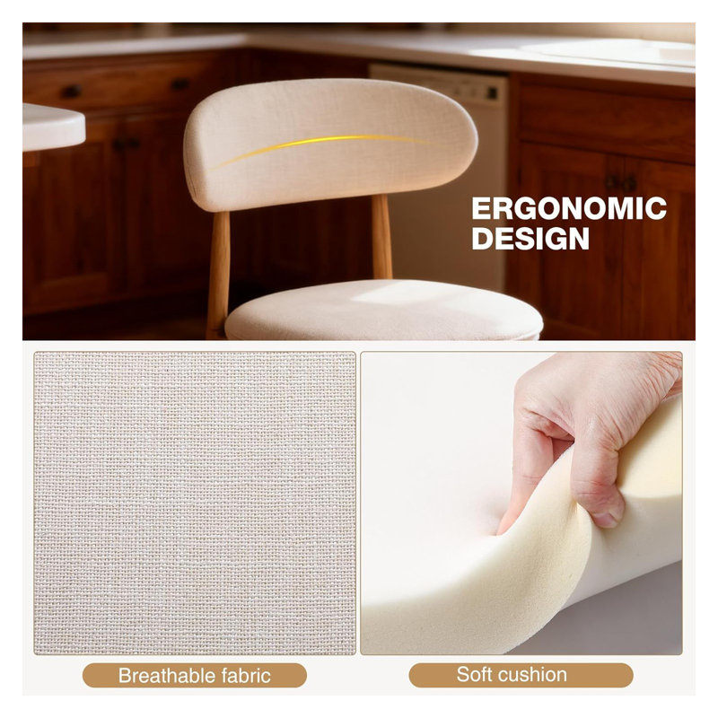 Set Of 2 Counter Height Bar Stools – Upholstered Beige Modern Barstools With Metal Legs For Kitchen & Dining