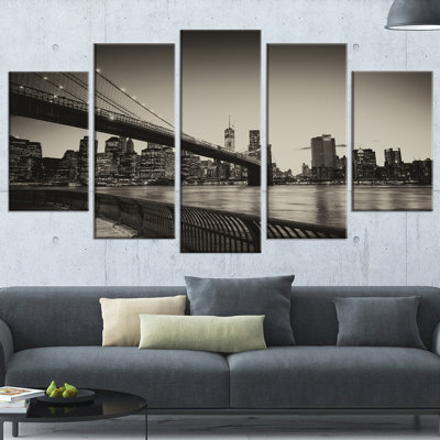 « célèbre landmark of brooklyn bridge », ensemble de 5 reproductions de photos sur toiles tendues