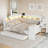 Full Size Daybed with Trundle, Storage Shelves, LED Lights, Charging Station, Desk and Upholstered Backrest-1469173704