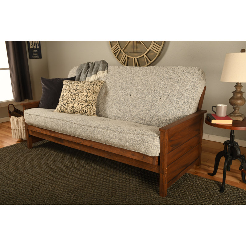 Anders Full 79" Wide Tufted Back Futon and Mattress, Canton Gray, Weathered Brown