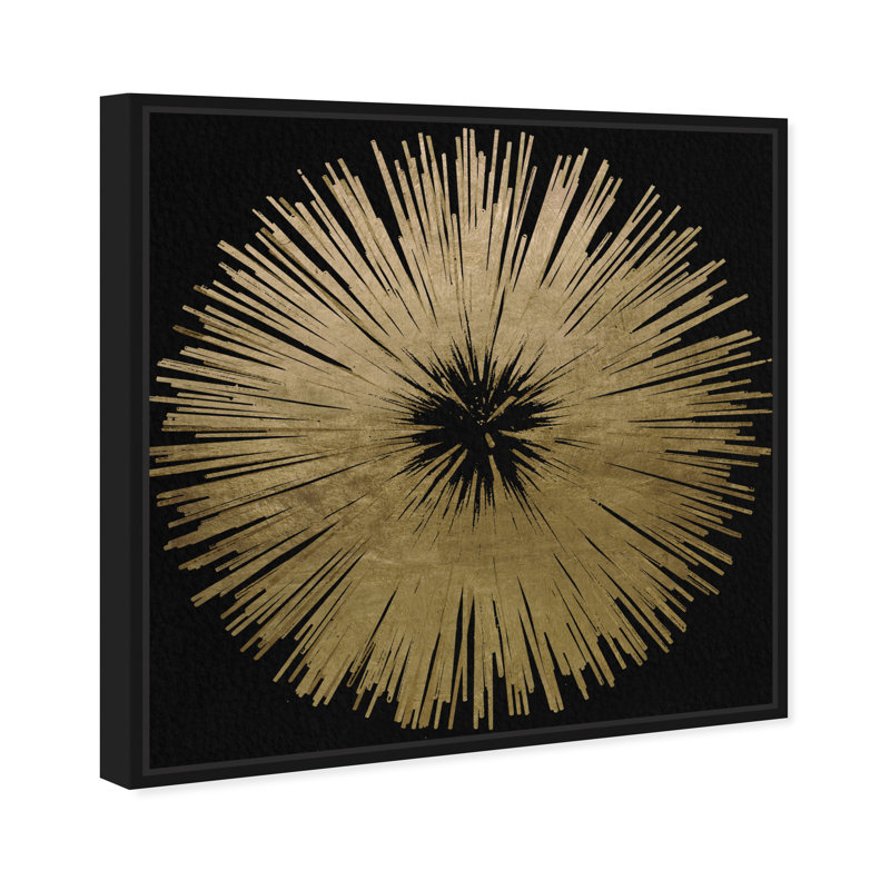 «Abstract Sunburst Golden Night», impression, H 30 po x l 30 po, Toile encadrée, Noir