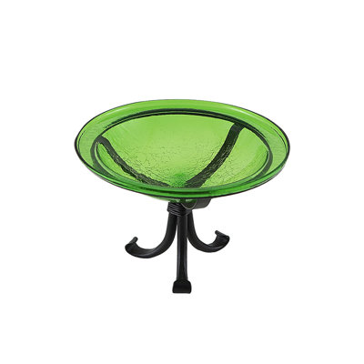 12 Inch Crackle Birdbath with Tripod Stand