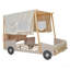 Lit voiture double en bois avec coussin, toile de plafond naturelle