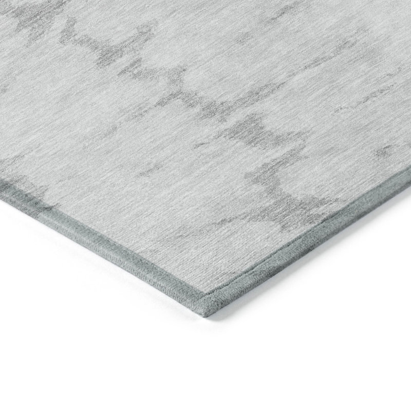 Tapis extérieur lavable abstrait gris argenté et ivoire 5 pi x 8 pi