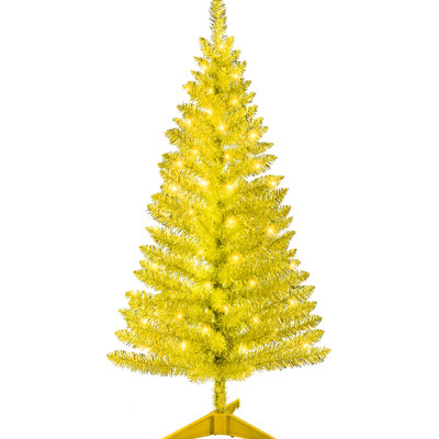Gold 4ft Christmas Tree With 122 Tips And 50 Ul Incandescent Lights For Indoor Compact Spaces Cheer Artificial Easy - To Assemble Stand Apartment Tabletop Decor