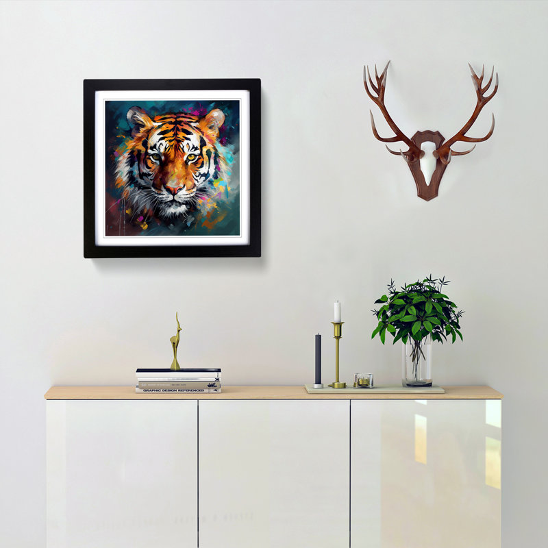 Tiger Abstract Art No.1 - Single Picture Frame Print on Wood, Black