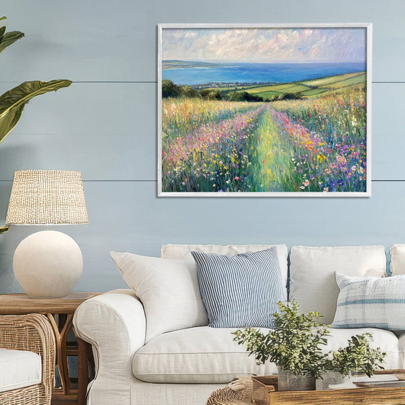 Giclée impressionniste, impression par Petal Prints Design, H 24 po x l 30 po, Estampe numérique encadrée blanc bord de mer