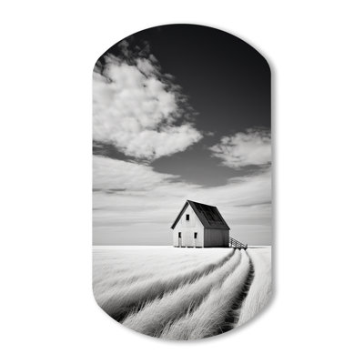 Black And White Barn Minimalism Country Charm I - Barns Cylinder Shape Asymmetric Metal Wall Art