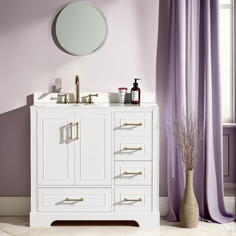 Meuble-lavabo 36 po avec lavabo en céramique, Blanc