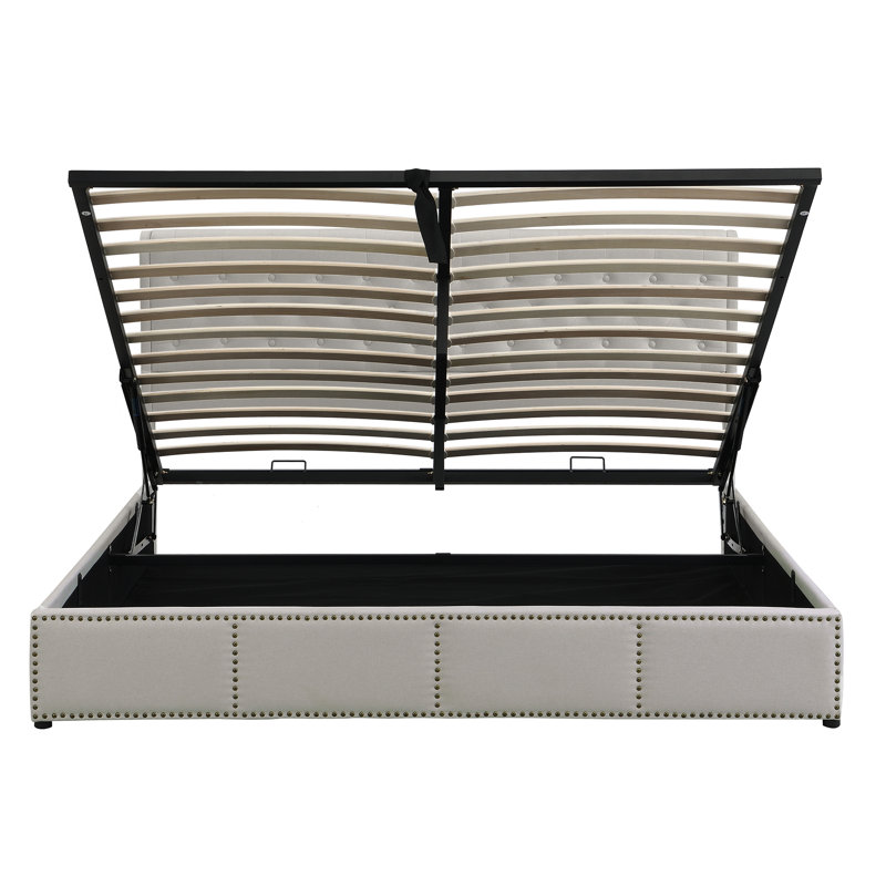Upholstered Ottoman Storage Bed, Light Grey, Super King (6')
