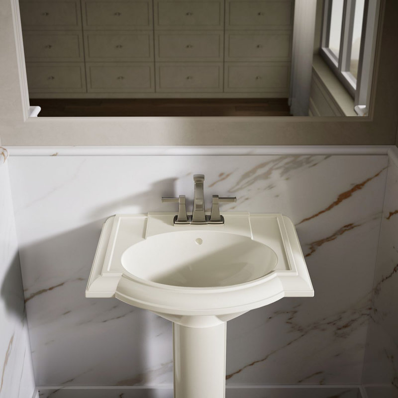 Devonshire Ceramic 25" Pedestal Bathroom Sink with Overflow, Biscuit, Centerset Faucet