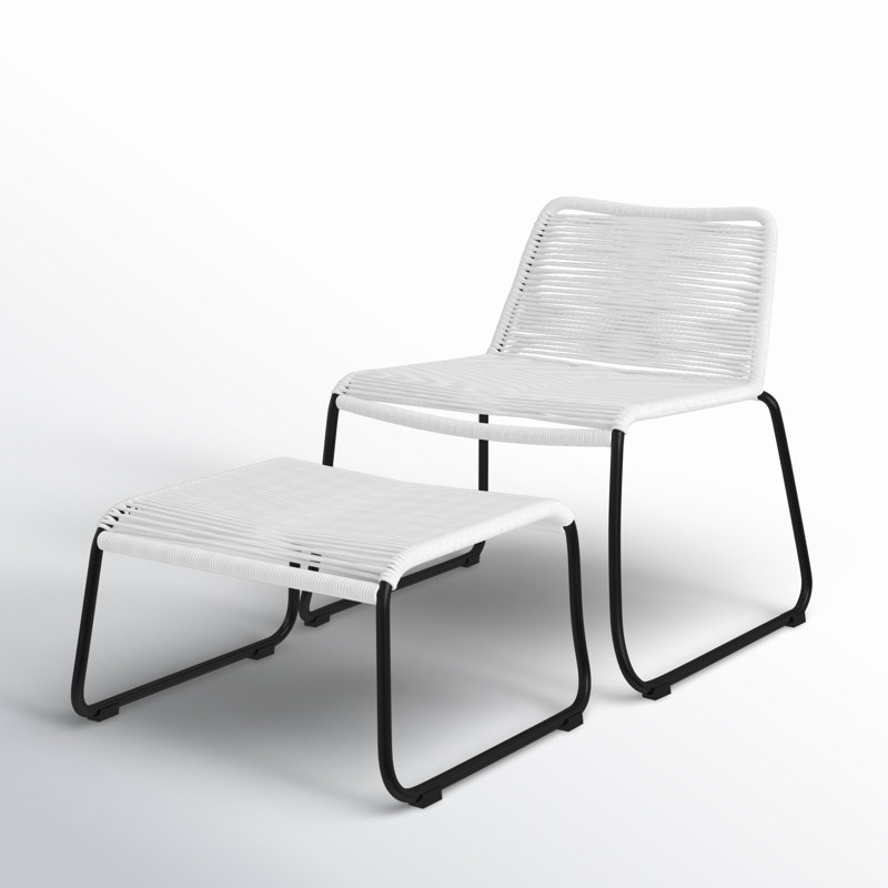 Huron Patio Chair with Ottoman, White Cord