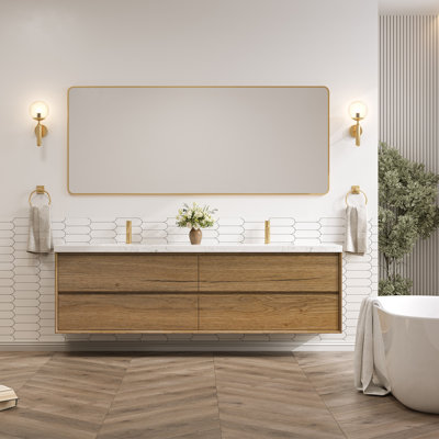 Wall-Mounted Bath Vanity With Engineered Marble Top