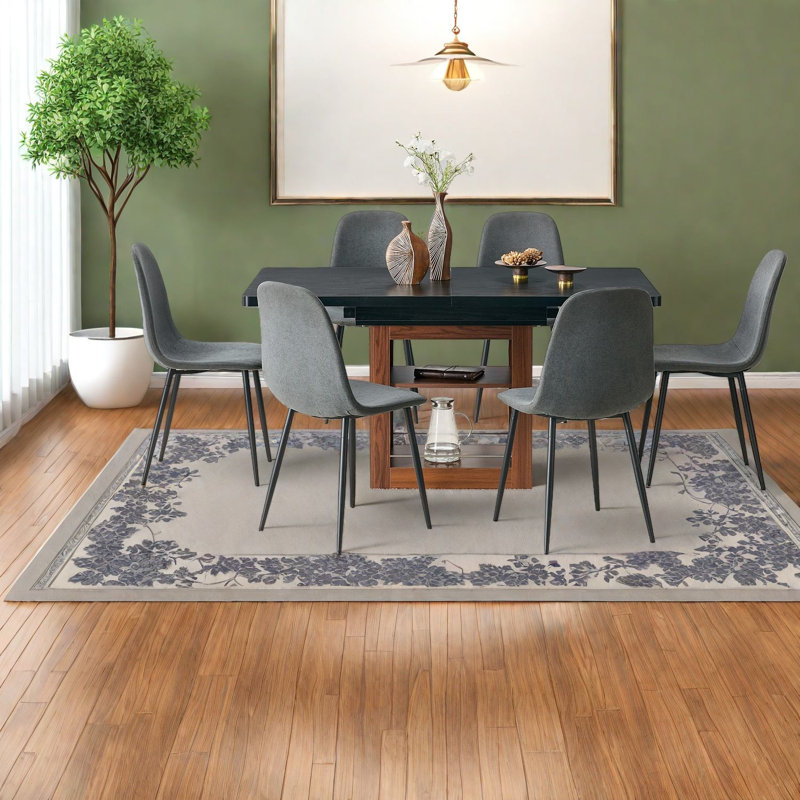 Ensembles de table de salle à manger extensible avec rangement, style moderne en métal et lin, idéal pour les repas à la maison