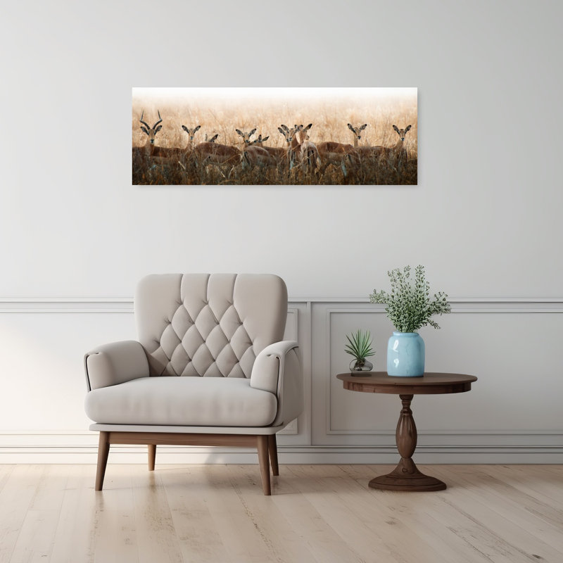 Art contemporain, paysage de chevreuil, H 12 po x l 36 po