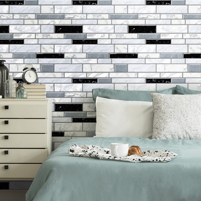 30cm x 30cm Wallpaper Tile, Grey/White/Black