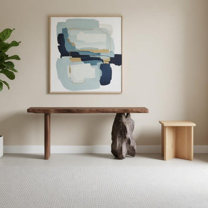 Table d'entrée en bois de style zen, H 29,53 po x l 62,99 po x P 15,75 po