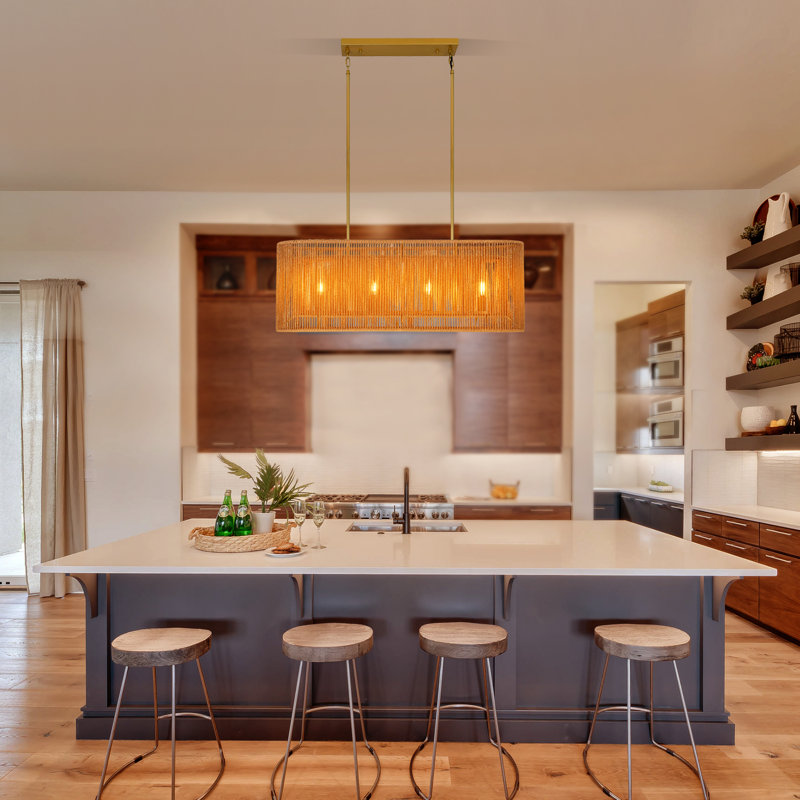 Dimmable Natural Rattan Kitchen Island Chandelier Pendant