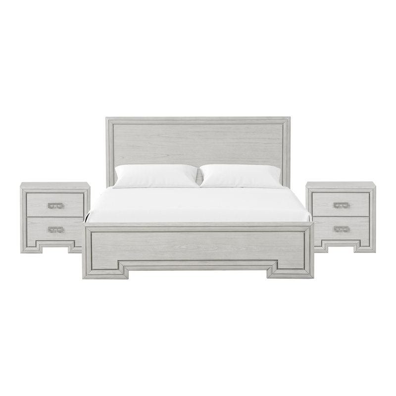 Ensemble de chambre à coucher Nyquist, Très grand lit, Trois pièces : lit et deux tables de chevet