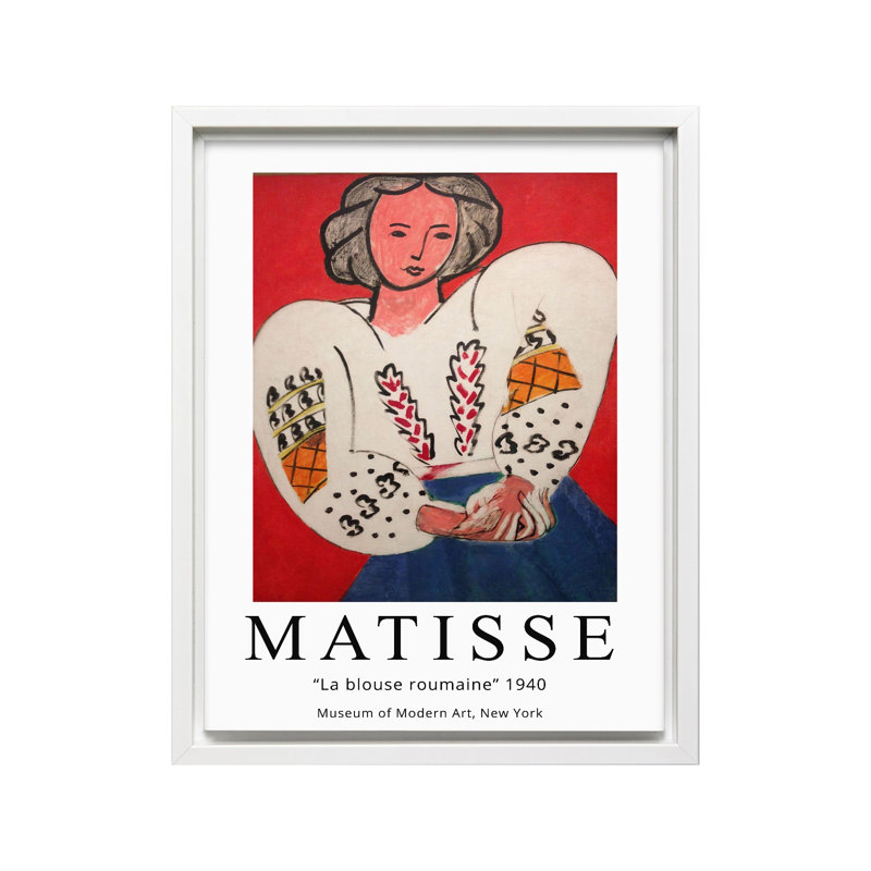 Henri Matisse - La Blouse Roumaine No1, H 16 po x l 20 po, Canevas, Encadrement blanc