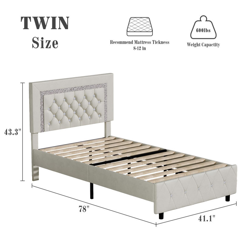 Alber Faux Leather Diamond Tufted Platform Bed with Headboard & 2 Rustic Farmhouse Nightstands Set, Barn Door End Tables with Storage Shelf