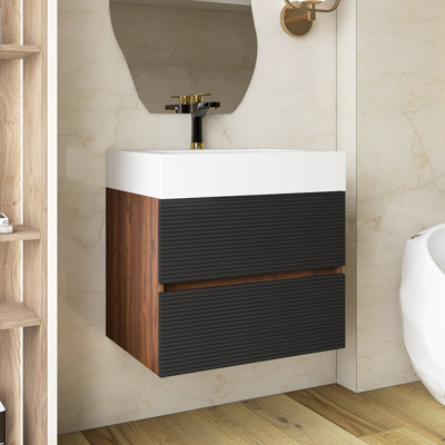 MDF Bathroom Vanity With Engineered Quartz Sink And Soft Drawers, Wall Mounted Floating Bathroom Vanity For Modern Bathroom, One-Piece Basin