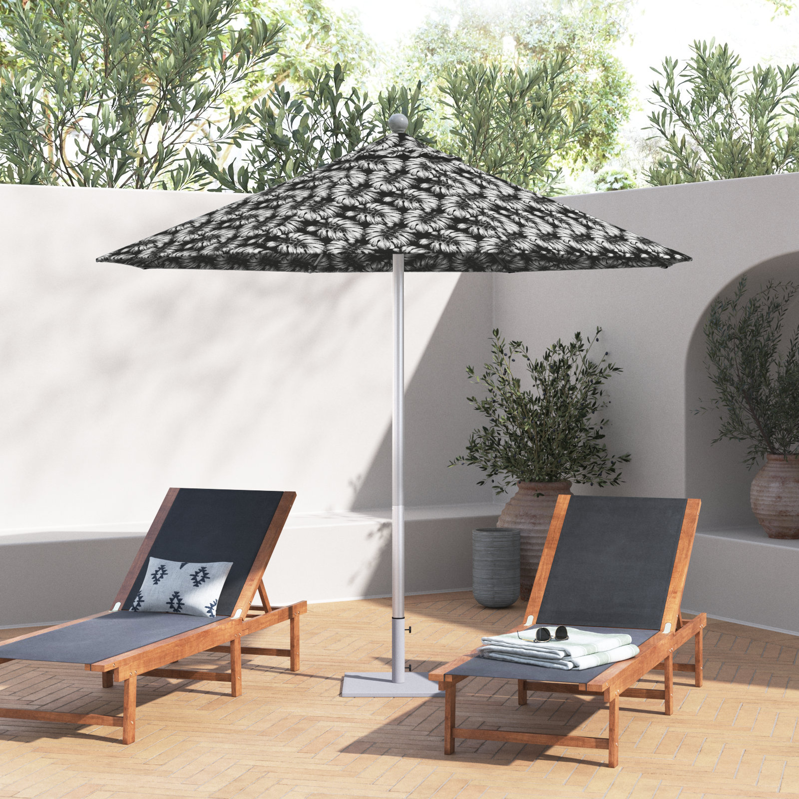 Santana 9' Umbrella, Palm Graphite - Pacifica Premium, Anodized Silver