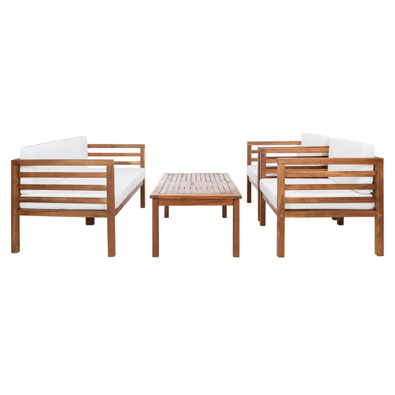 Kinnell Acacia 4 - Person Patio Conversation Set with Cushions, Natural, White