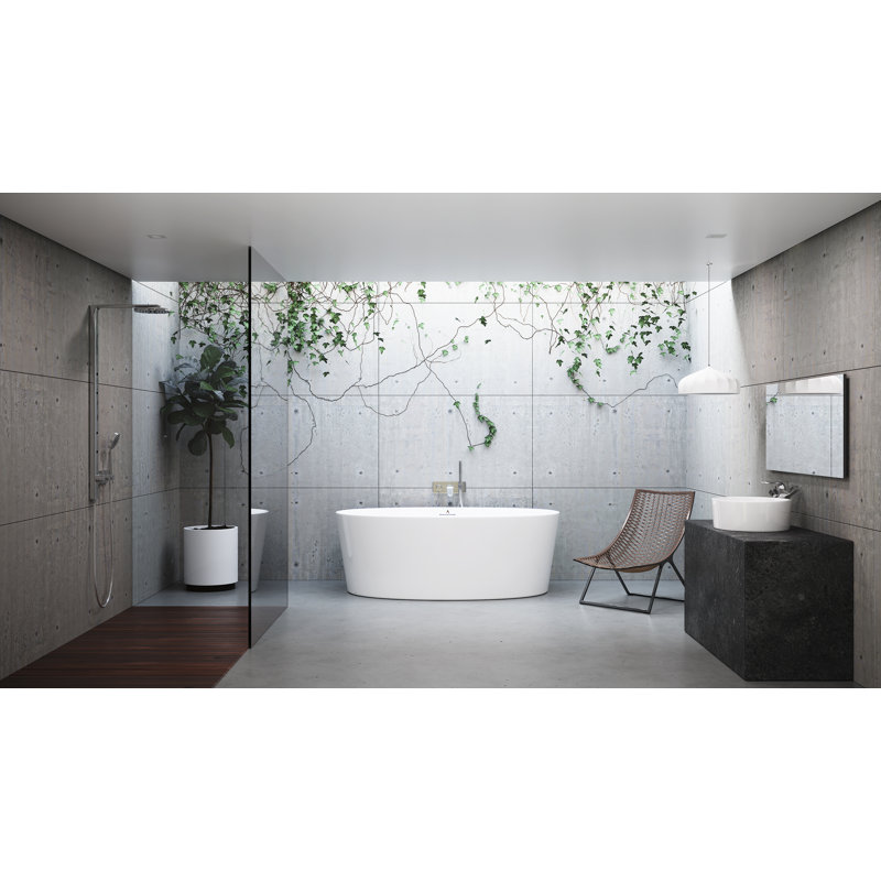Cambria 58" x 32" Freestanding Soaking Solid Surface Bathtub, Matte White