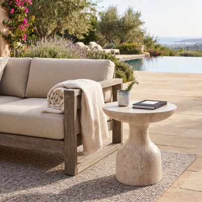 Table d'appoint Calyx, table d'appoint Fiberstone avec piédestal sculptural, table de bout ronde pour le salon, la chambre à coucher, le patio, le jardin, l'intérieur et l'extérieur, capacité de 250 lb