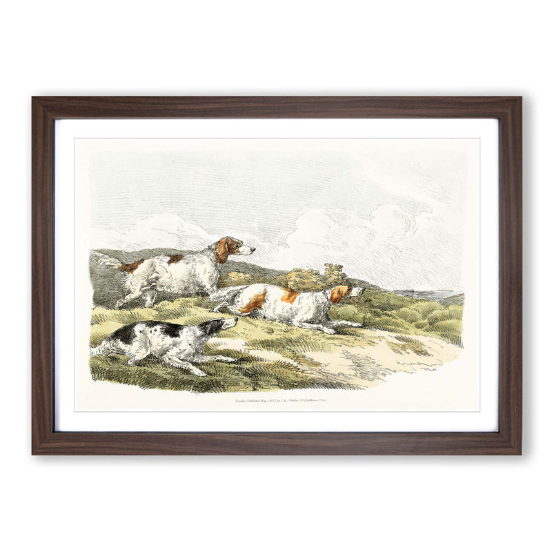 The Running Hounds by Henry Alken - Picture Frame Painting Print, Walnut Framed, 48cm H x 65cm W x 2cm D