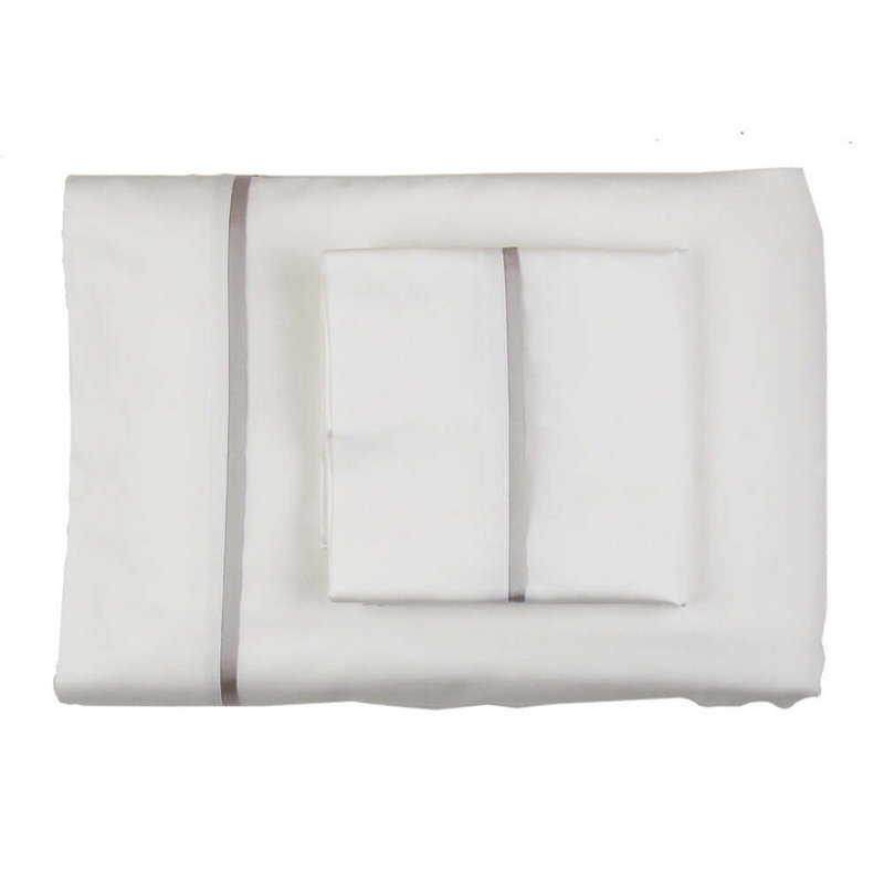 Silk Trim Sheet Set, King Sheet Set with 2 Pillowcases, White/Silver