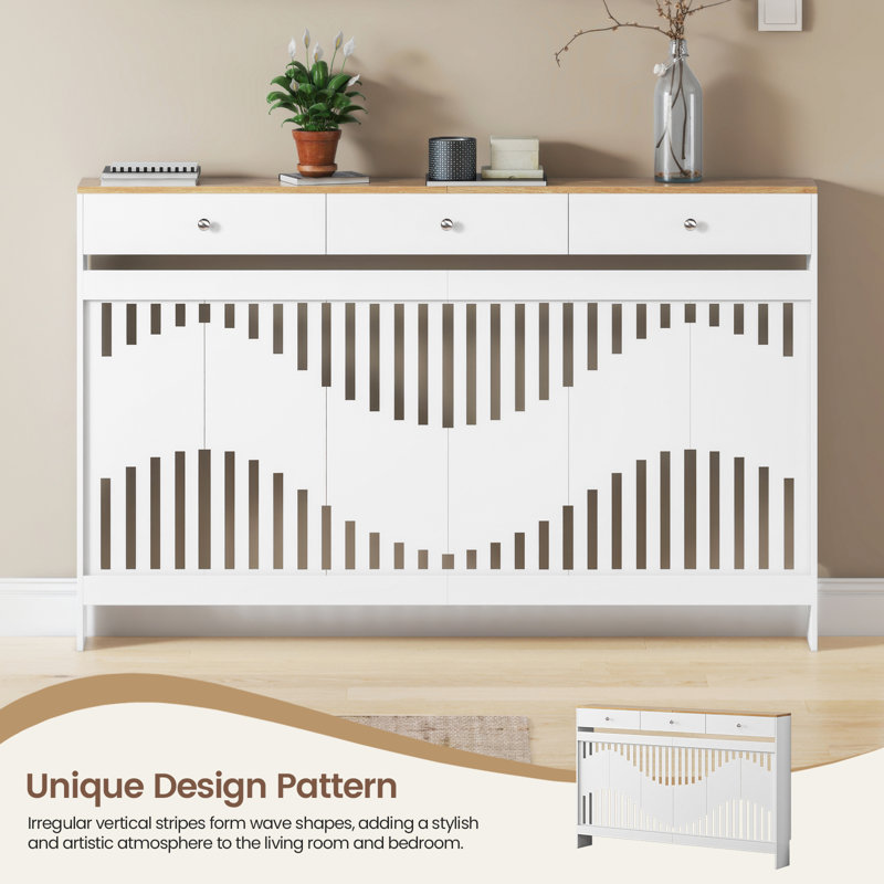 Radiator Cover, 96cm H x 152cm W x 19cm D, White Brown