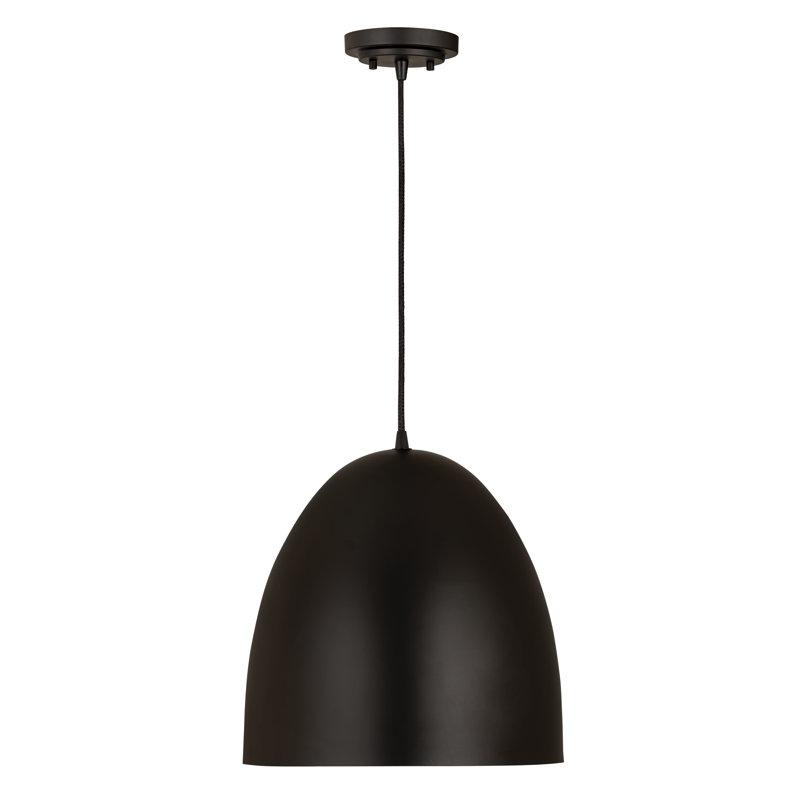 Luminaire suspendu 1 lumière Havertown Dome, H 21 po x l 19 po x P 19 po, Noir, Noir mat
