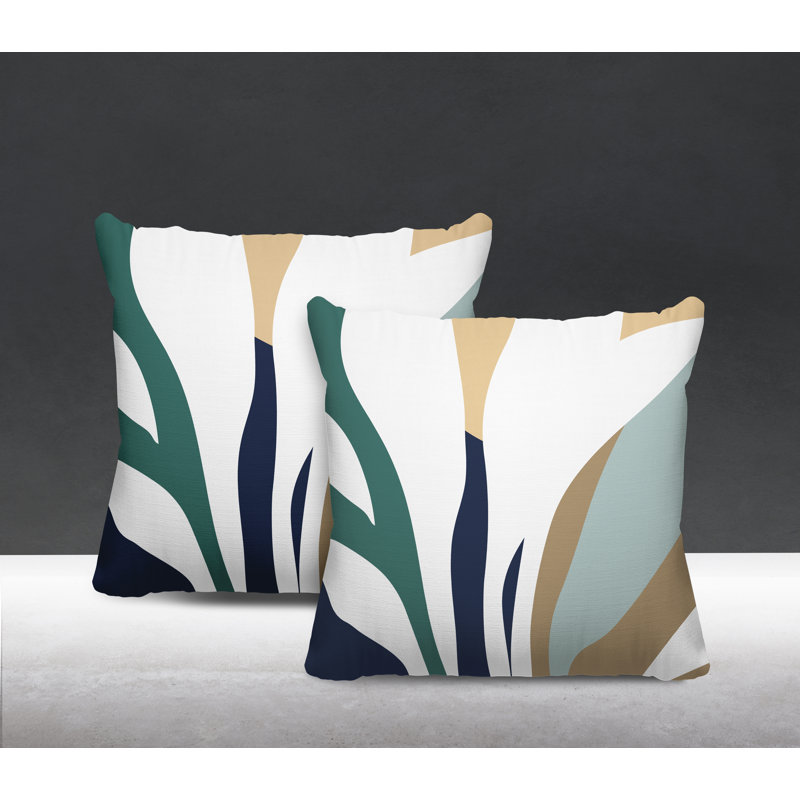 Jeté carré en polyester / mélange de polyester intérieur / extérieur, L 19 po x H 19 po, Émeraude / bleu marine / beige