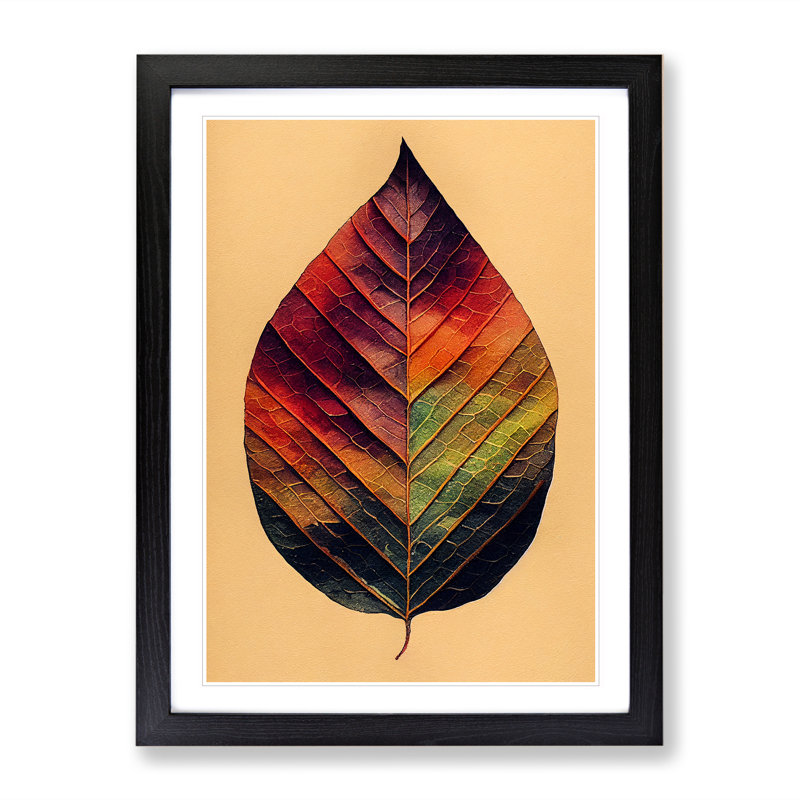 Leaf Painted - Single Picture Frame Painting, Black, 64cm H x 46cm W x 2cm D