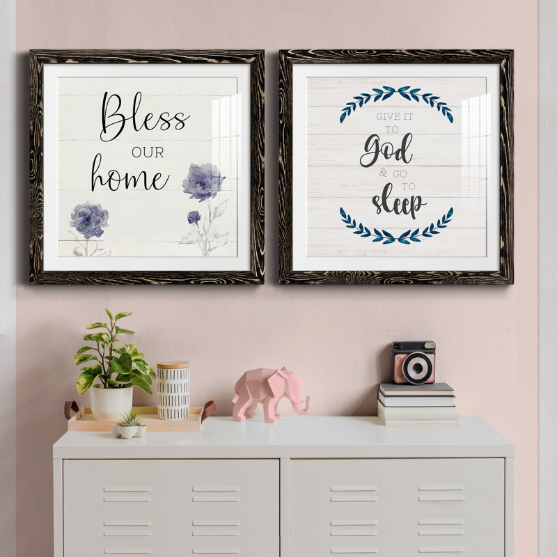 «Bless our home», ensemble de 2 encadrements d'art textuel, Cadre noir, H 27,5 po x l 55 po x P 1,5 po