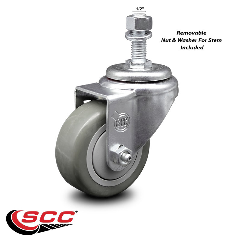3 Inch Gray Polyurethane Wheel Swivel ½ Inch Threaded Stem Caster SCC