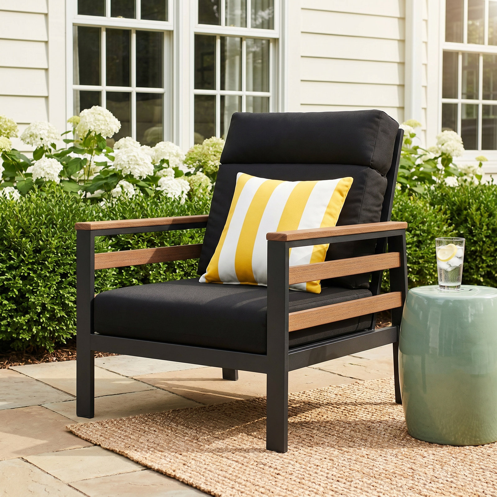 Townsend Sunbrella® Patio Lounge Chair, Canvas Black, Brown