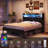 Bed Frame With Storage Headboard, Upholstered Metal Bed Frame With LED Lights, Charging Station, Heavy-Duty Metal Slats Support, Noise-Free-657389313