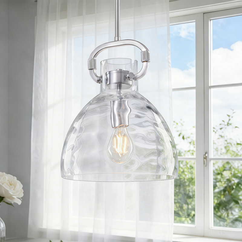 Rooker 1 - Light 9.8in Single Pendant, Hammered, Polished Nickel