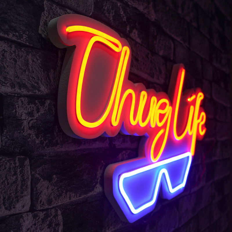 Flexible LED Neon Light Strips, Waterproof IP67, Red & Blue Colors, 12V DC, 14.0 x 19.3 x 0.8 inches | PVC Foam Template, Built-in Wall Hanging System, 12V 4A Adapter, Perfect for Home Decor & Parties