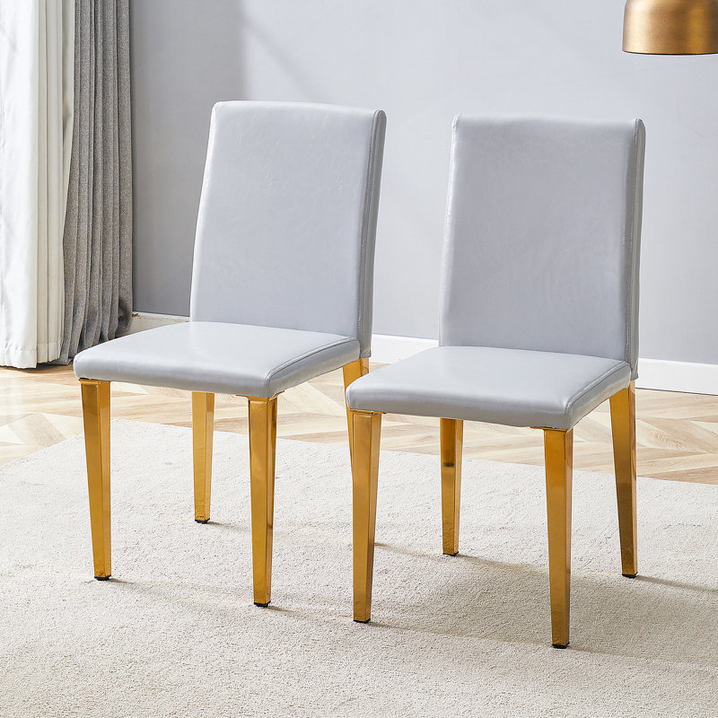 Chaises de salle à manger polyvalentes et confortables en polyuréthane pour espaces élégants, 2, Gris clair, Doré