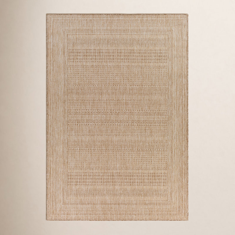 Camar Oriental Indoor/Outdoor Area Rug in Khaki, Rectangle 6'7" x 9'