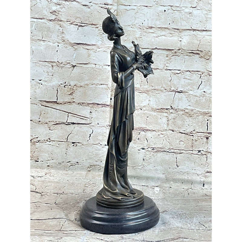 Figurine de sculpture en bronze originale de style art déco signée Aurron, femme de 1920