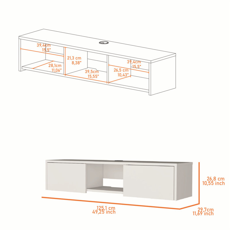 Versatile Floating TV Stand with Hidden Storage and Open Shelf